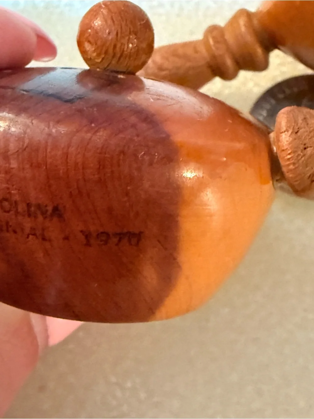 Vintage 1970 SC Tricentennial Carved Wooden Salt & Pepper Set in Warm Brown